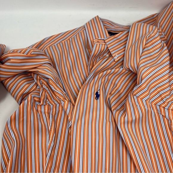 Ralph Lauren Custom Fit Long Sleeve Button Shirt Orange White Stripe Size XXL - Picture 11 of 14